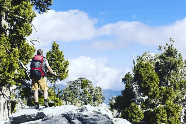 Hiking Çadır bir sırt çantası ile dağlarda yaz. — Stok fotoğraf