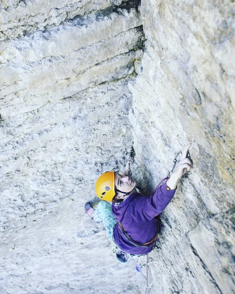 Скеля climber досягнення для свого наступного утримання, Джошуа дерева нації — стокове фото