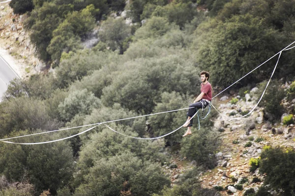 하늘에 줄을 걸. 안탈 야에서 터키 Highline 카니발. — 스톡 사진