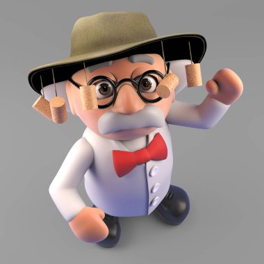 Avustralya çalı şapkalı çılgın bilim adamı, 3 boyutlu illüstrasyon.