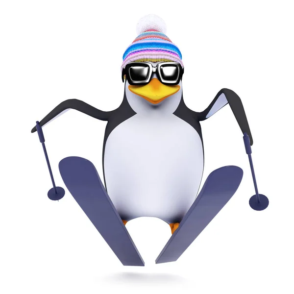 3d Penguin άλμα σκι — Φωτογραφία Αρχείου