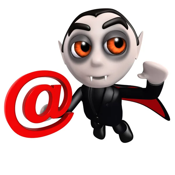 3d Grappige cartoon vampier dracula karakter met een e-mailadres symbool — Stockfoto