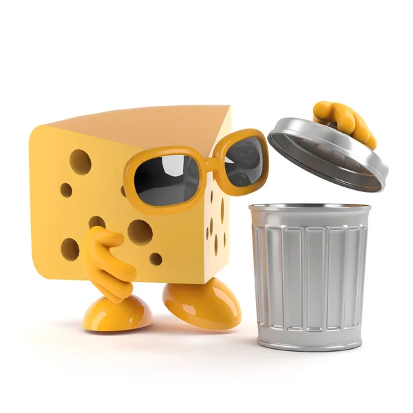 3d Cheese throws out the trash — Stock Photo, Image