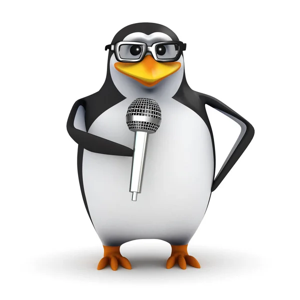 3Dペンギン学生スタンドアップコメディアン — ストック写真