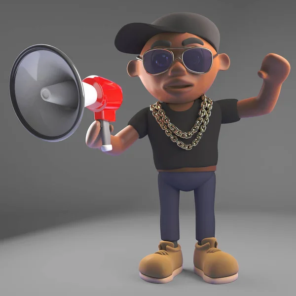 Cartoon Zwart Hiphop Rapper Emcee Karakter Dragen Van Een Honkbalpet — Stockfoto