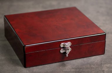 wooden chest with gold bow
