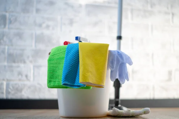 house cleaning, office cleaning bucket multi-colored rags mop