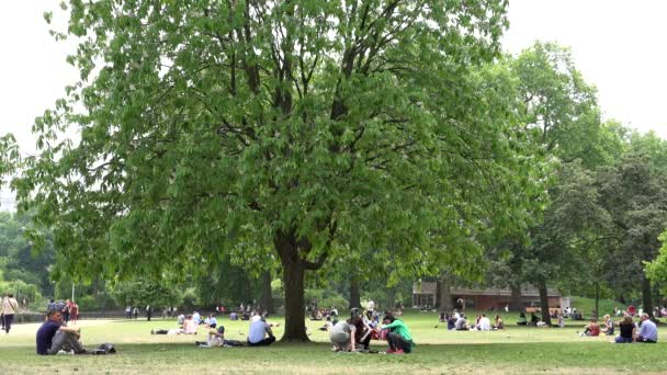 London James 's Park, lidé turisté odpočívají na trávě na pikniku — Stock video