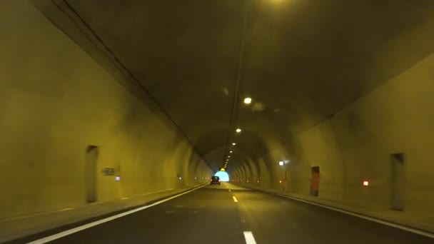 4K Traffic in Tunnel, Driving Car in Rain on Road, Highway Stormy Windshield Travelling View — 비디오
