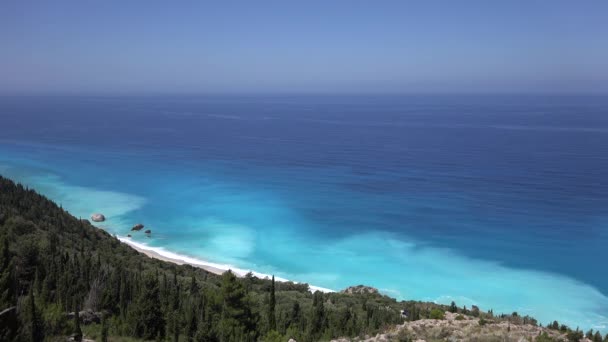 4k夏季地中海空中景观，希腊莱夫卡达岛热带海滩 — 图库视频影像