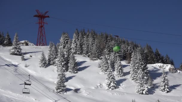 Vinterlandskap. Snö Täckta Berg och Fir träd, Ski Resort, Jul Snöar i Alperna, Alperna View — Stockvideo