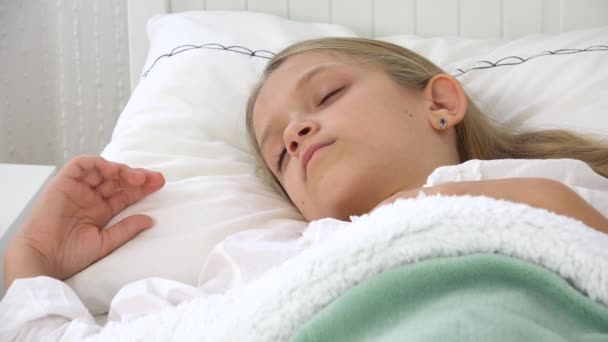 Kid Sleeping Bed Child Portrait Sleeps Bedroom Teenager Girl Fall — Stock Video