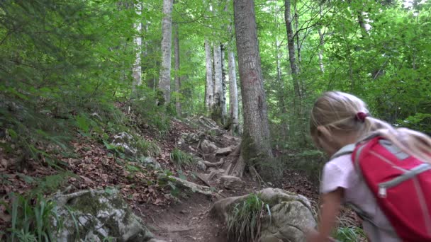 Mother Child Walking Mountain Trail Μονοπάτια Οικογενειακή Πεζοπορία Στο Δάσος — Αρχείο Βίντεο