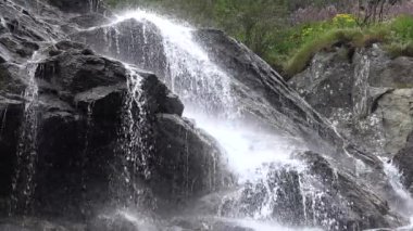 4K Dağ Şelaleleri Ormandaki Mossy Kayalıkları 'na, Ormandaki Creek Manzarası' na Düşüyor
