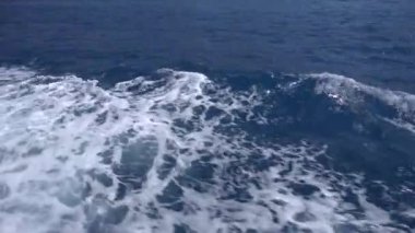 Cruise feribot yelken deniz gezisi tekne gemi uyan, köpüklü dalgalar sahile seyahat