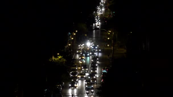 Trafikera Stad Natt Antenn Publiken Bilar Förare Människor Gatan Natt — Stockvideo