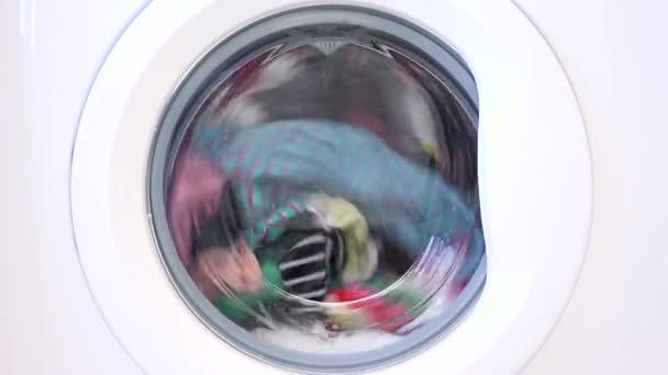 Laundry Machine Washing Disinfecting Cleaning Clothes Chores Spinning Rotating Household — Stock Video