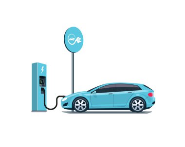 Elektrikli araç şarj istasyonu beyaz arka plan üzerinde şarj
