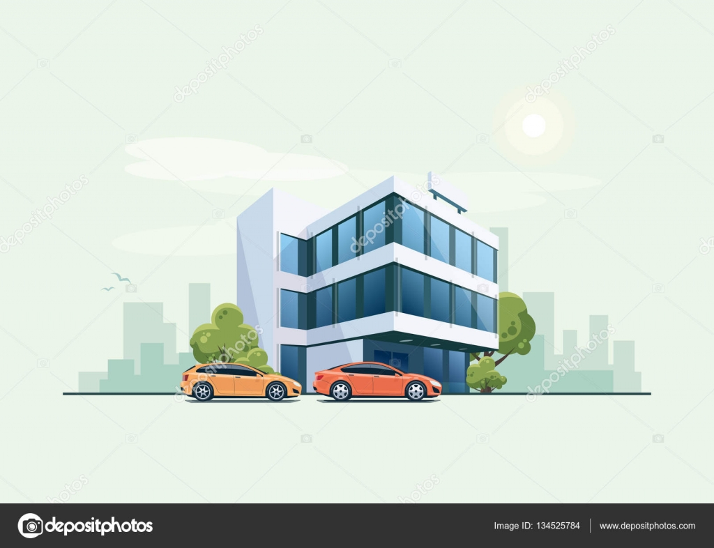 Bürogebäude mit parkenden Autos und Hintergrund der Stadt Stock-Vektorbild  von ©petovarga 134525784, image size:1024x786