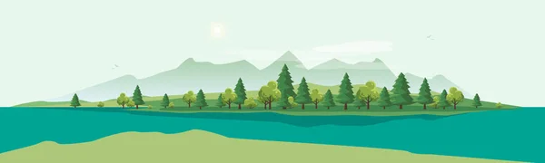 Geen Paisaje de montaña con árboles Naturaleza Fondo — Vector de stock