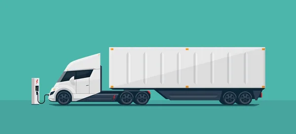 Modern Futuristic Dark Electric Semi Truck with Trailer Charging Stock  Vector by ©petovarga 172681374