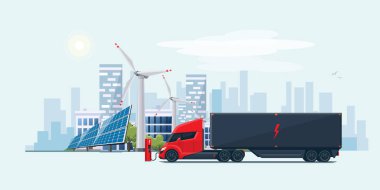 City güneş panelleri ve rüzgar türbinleri ile elektrik yarı kamyon
