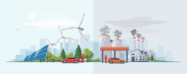 Fosil yakıt enerji kaynağı karşı elektrikli otomobil