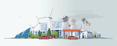 Fosil yakıt enerji kaynağı karşı elektrikli otomobil
