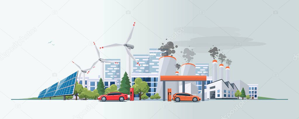 Electric car versus fossil fuel energy source