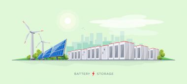 Electric Power Station with Battery Storage System clipart