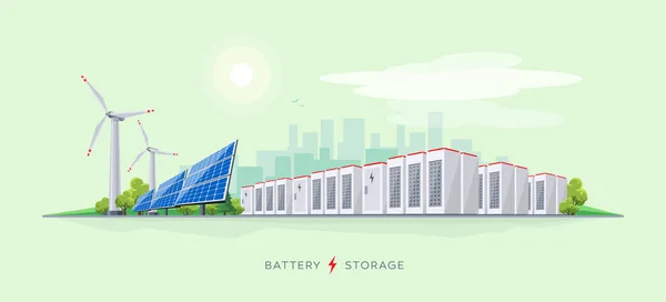 Central elétrica com sistema de armazenamento de bateria —  Vetores de Stock