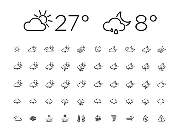 Black Thin Line Day Night Weather Icon Set — Stock Vector
