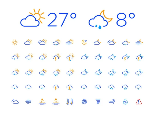 Couleur Mince Ligne Jour Nuit Météo Icône Set — Image vectorielle