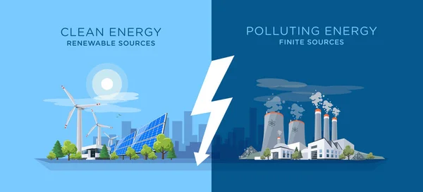 Comparing Clean and Polluting Energy Power Stations — Stock Vector