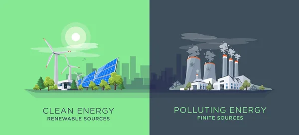 Comparaison des centrales énergétiques propres et polluantes — Image vectorielle