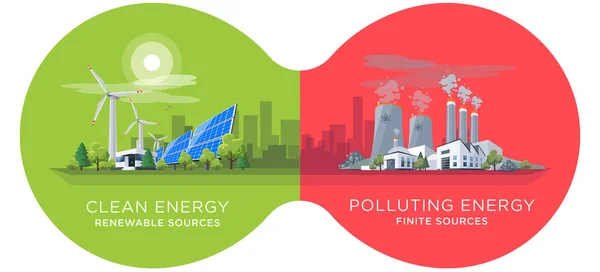 Comparing Clean and Polluting Energy Power Stations — Stock Vector