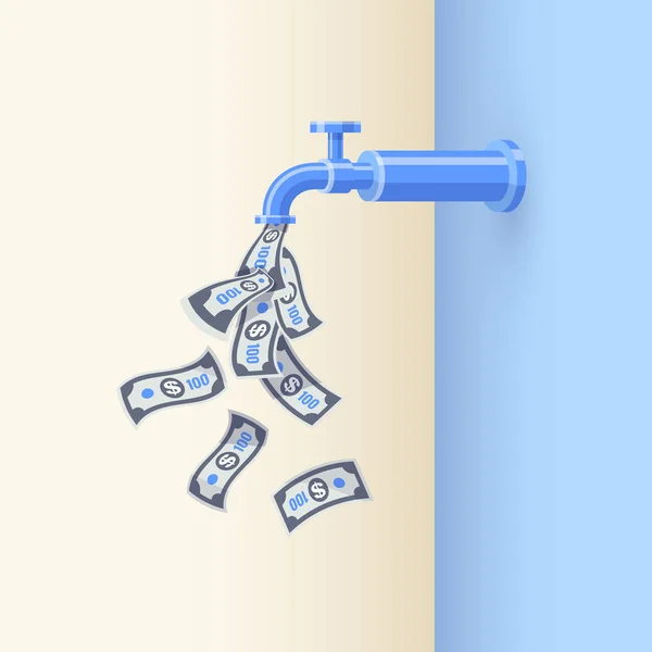 Εικονογράφηση παθητικό εισόδημα βρύση ανοικτή χρήματα — Διανυσματικό Αρχείο