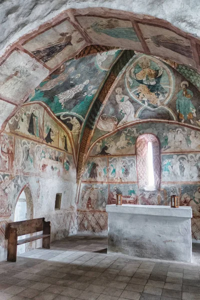 Medieval wall paintings in all Saints Gothic Church in Ludrova, — Stock Photo, Image