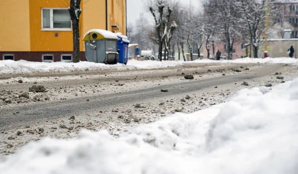 Estrada nevada vazia — Fotografia de Stock
