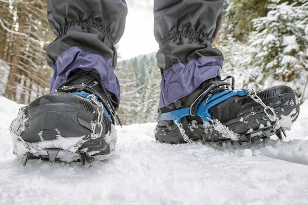 Crampons on hiking boot — Stock Photo, Image