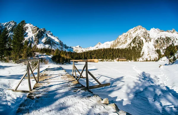 Mrożone jeziora Popradske pleso w Tatrach Wysokich, Słowacja — Zdjęcie stockowe