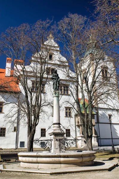 Patsas aukiolla kaupungissa Levoca, Slovakia — kuvapankkivalokuva