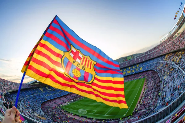 Bandera del FC Barcelona en el estadio Nou Camp — Foto de Stock