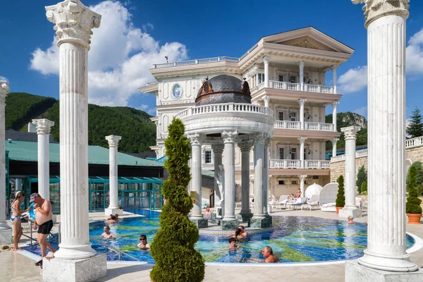 People in swimming pool at spa Aphrodite - Rajecke Teplice, Slov — Stock Photo, Image