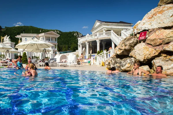 People in swimming pool at spa Aphrodite - Rajecke Teplice, Slov — Stock Photo, Image