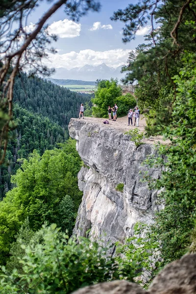 Turister på klippan i slovakiska paradiset — Stockfoto