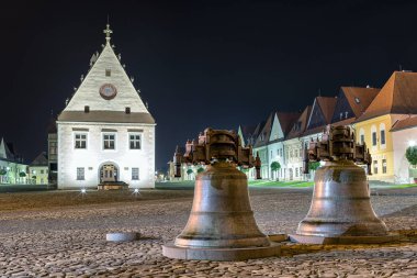 Tarihi kent Bardejov gece, Slovakya