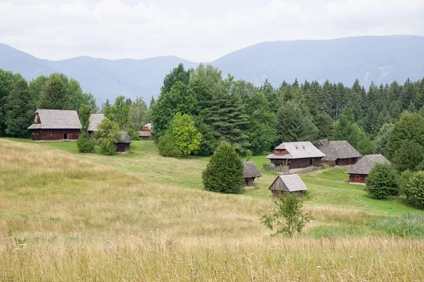Houten huisje in het dorp, Slowakije — Stockfoto