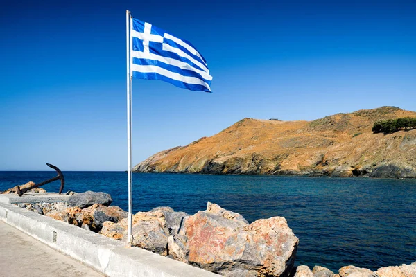 Griekse vlag zwaaien — Stockfoto