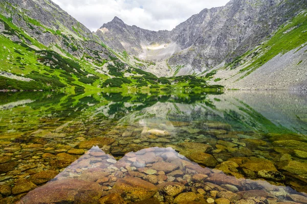 Vacker sommar sjö i bergen. Höga Tatrabergen, Slovakien — Stockfoto